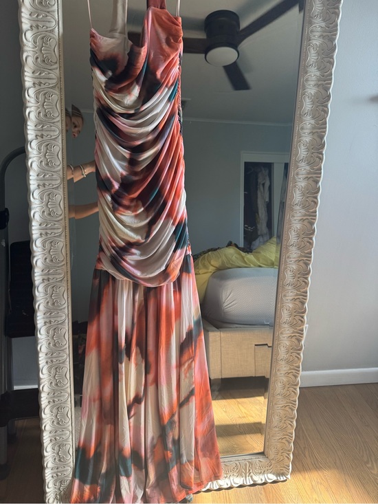AFRM Dresses & Skirts - AFRM Coral, Cream & Dark Blue Watercolor Draped Maxi Dress - Size M